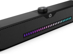 HP DHS-4200 Wired LED Computer Speaker, 2x 3W Rated Power, 3.5mm Jack Audio & USB Power Supply, 52mm Speaker Size, Bright LED, Black | DHS-4200