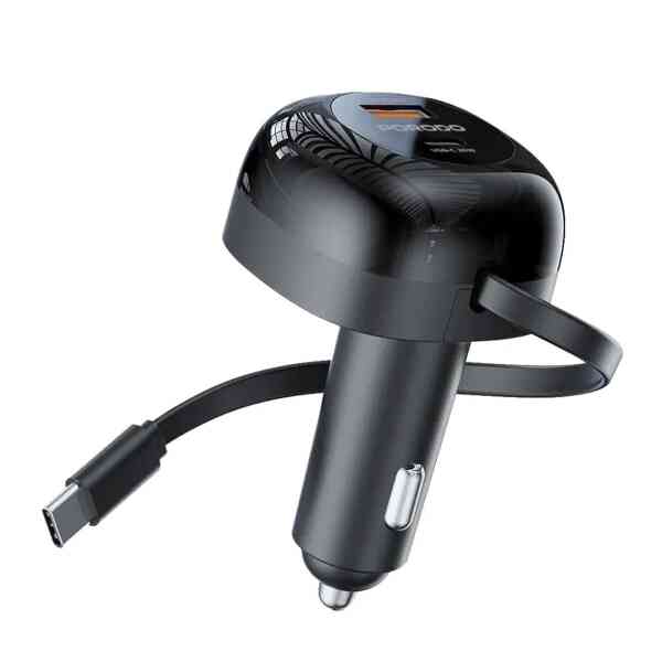 Porodo Dual Port Retractable Car Charger, Black, FWCH030