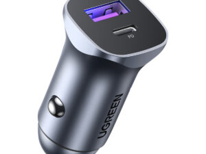 Ugreen USB-A & USB-C Dual Port Car Charger, 30 W, Grey, 40858
