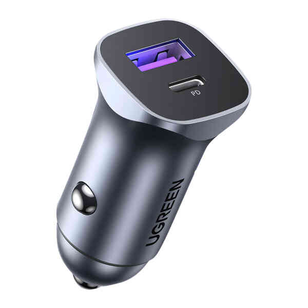 Ugreen USB-A & USB-C Dual Port Car Charger, 30 W, Grey, 40858