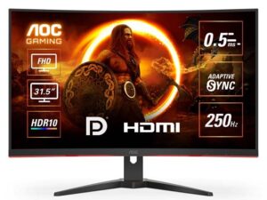 AOC C32G2ZE2 Curved Gaming Monitor 31.5-inch Full HD 1920×1080, HDR10, VA Panel Type, 250Hz Refresh Rate, 0.5ms Response Time, Adaptive Sync Technology – Black & Red