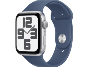 Apple Watch SE GPS, 40 mm Silver Aluminium Case with Denim Sport Band - M/L, MXED3QA/A