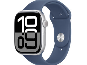 Apple Watch Series 10 GPS, 42mm Silver Aluminium Case with Denim Sport Band - M/L, MWWC3QA/A