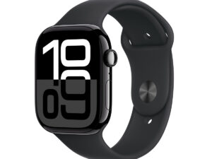 Apple Watch Series 10 GPS + Cellular, 42mm Jet Black Aluminium Case with Black Sport Band - M/L, MWX73QA/A