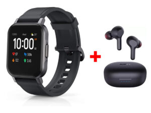 Aukey Fitness Tracker Smart Watch, 1.4 inches, Black, LS02 + Wireless Earbuds, Black, EP-T25