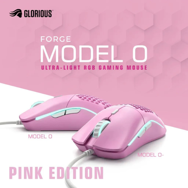 Glorious Forge Model O Minus Ultra-Light RGB Gaming Mouse – Pink Edition
