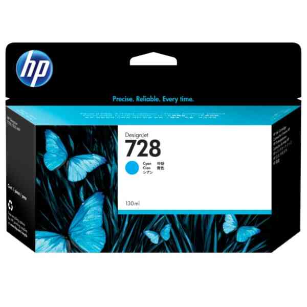 HP 728 Cyan DesignJet Ink Cartridge, 130ml