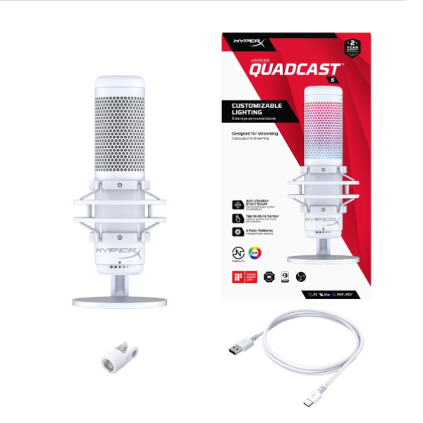 HYPERX QUADCAST CUSTOMIZABLE LIGHTNING – WHITE