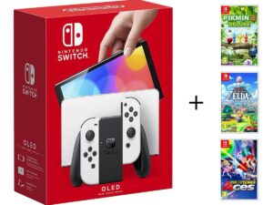 Nintendo Switch OLED Console White + 3 Assorted Games