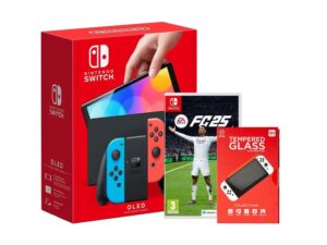 Nintendo Switch OLED Console with Neon Joy-Con, EA Sports FC 25, and a Screen Protector Bundle