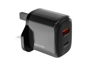 Porodo 20 W QC USB A + USB C Charger UK with USB C to Lightning 1.2M Cable, Black