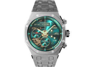 Porodo CristalloAP Smart Watch Blue Dial with Extra Blue Silicone Band, Silver