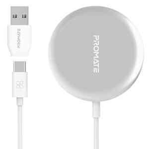 Promate AuraMag Ultra-Fast Magnetic Wireless Charger, 15 W, Silver
