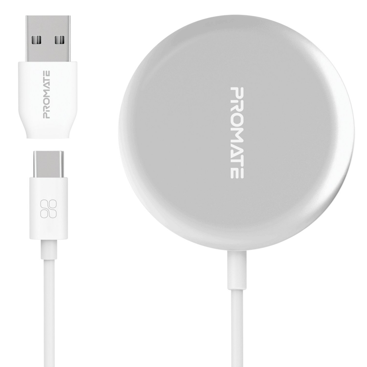Promate AuraMag Ultra-Fast Magnetic Wireless Charger, 15 W, Silver