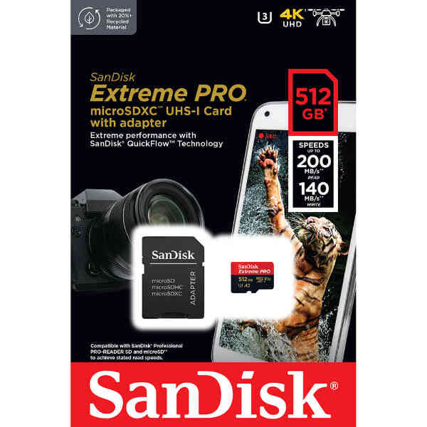 SanDisk Extreme Pro512GB microSDXC 200MB/s 140MB/s UHS-1 Card( SDSQXCD-512G)