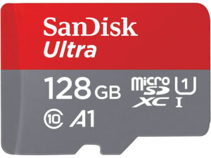 SanDisk Ultra UHS I MicroSD Card, 128 GB, 140MB/s, Gray/Red, SDSQUAB-128G-GN6MN