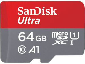 SanDisk Ultra UHS I MicroSD Card, 64 GB, 140MB/s, Gray/Red, SDSQUAB-064G-GN6MN