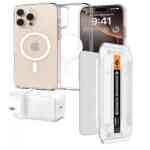Spigen Case Magfit Crystal/HD Screen Protector/Wall Charger iPhone 16 Pro Max Bundle