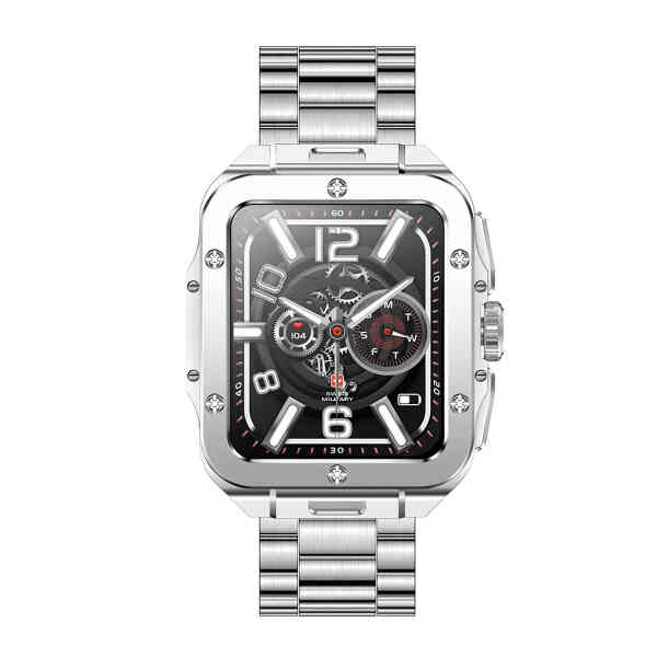 Swiss Military Alps2 Smart Watch, Silver Frame and Silver Stainless Steel Strap, 1.85 inch