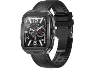 Swiss Military Smart Watch Alps2,Silver Frame and Black LeatherStrap,Square Face