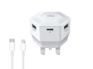 Trands 30W PD Dual USB Ports, Type-C Ports Travel Charger with Type-C to Lightning Cable, White