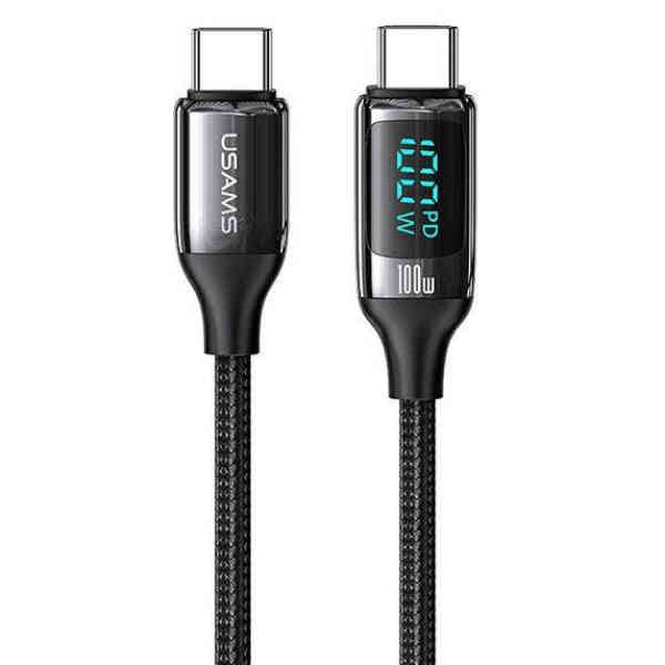 USAMS Braided Cable U78 USB-C to USB-C LED 2m 100W Fast Charging black/ SJ558USB01 US-SJ558