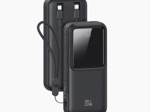 USAMS PD 20W+QC3.0 Dual-Port Digital Display Fast Charging Power Bank with Built-in 2 Cables - Black USCD212