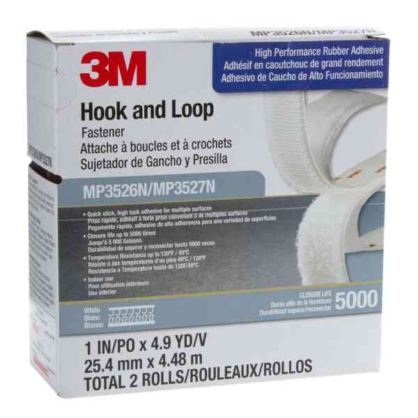 3M™ MP3526N/MP3527N Hook and Loop Fastener, 25.4 mm x 4.48 m - White