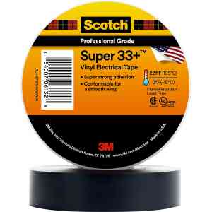 3M™ Scotch® Super 33+ Vinyl Electrical Tape , 3/4 in x 66 ft (19 mm x 20.1 m x 0.177 mm) - Black