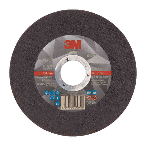 3M™ Silver Cut-Off Wheel, T41, 115 mm x 1 mm x 22.2 mm, 51785