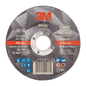 3M™ Silver Cut-Off Wheel, T41, 115 mm x 1.6 mm x 22.2 mm, 51800