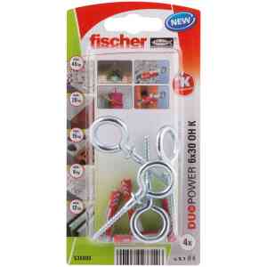 Fischer DuoPower Expansion Plug with Eye Hook, 6x30 OH K NV (Pack of 4) - 535005