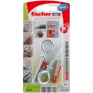 Fischer DuoPower Expansion Plug with Eye Hook, 8x40 OH K NV (Pack of 2) - 535006