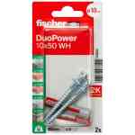 Fischer DuoPower Universal Plug with Angle Hook, 10x50 WH K NV (Pack of 2) - 535002