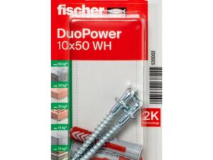 Fischer DuoPower Universal Plug with Angle Hook, 10x50 WH K NV (Pack of 2) - 535002