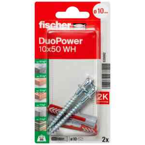 Fischer DuoPower Universal Plug with Angle Hook, 10x50 WH K NV (Pack of 2) - 535002