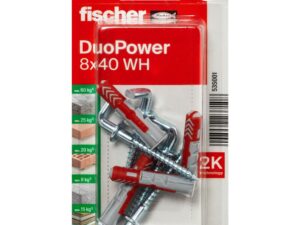Fischer DuoPower Universal Plug with Angle Hook, 8x40 WH K NV (Pack of 4) - 535001