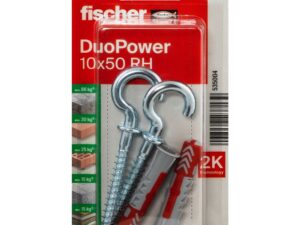 Fischer DuoPower Universal Plug with Round Hook, 10x50 RH K NV (Pack of 2) - 535004