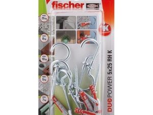 Fischer DuoPower Universal Plug with Round Hook, 5x25 RH K NV (Pack of 8) - 535012