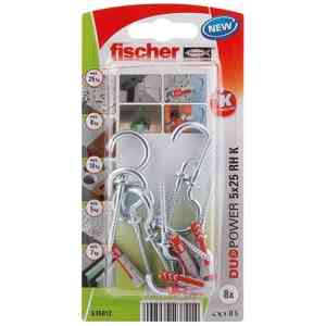 Fischer DuoPower Universal Plug with Round Hook, 5x25 RH K NV (Pack of 8) - 535012