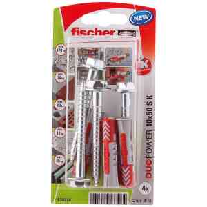 Fischer DuoPower Universal Plug with Screw, 10x50 S K NV (Pack of 4) - 534999