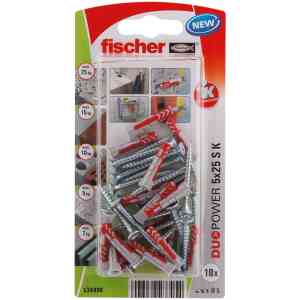 Fischer DuoPower Universal Plug with Screw, 5 x 25 S K NV (Pack of 18) - 534996