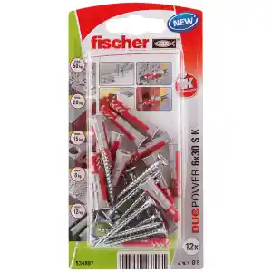 Fischer DuoPower Universal Plug with Screw, 6x30 S K NV (Pack of 12) - 534997