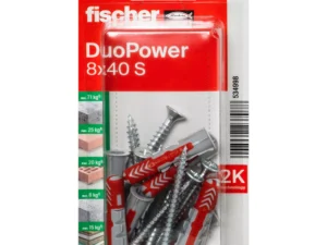Fischer DuoPower Universal Plug with Screw, 8x40 S K NV (Pack of 8) - 534998