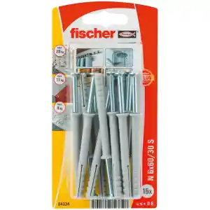 Fischer Hammerfix Nylon Wall Plug with Galvanized Countersunk Head Screw, N 6x60/30 S (Pack of 15) - 84334