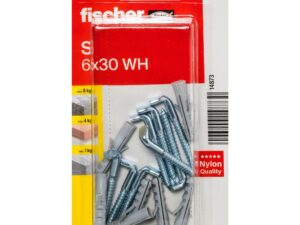 Fischer Nylon Expansion Plug with Angle Hook Set, S 6 WH K NV (Pack of 8) - 14873