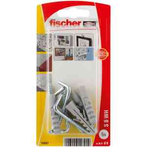 Fischer Nylon Expansion Plug with Angle Hook Set, S 8 WH K NV (Pack of 5) - 14891