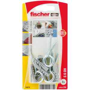 Fischer Nylon Expansion Plug with Eye Hook, S 6 OH K NV (Pack of 8) - 14875
