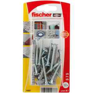 Fischer Nylon Expansion Plug with Screw, S 7 S K NV (Pack of 12) - 14887