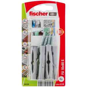 Fischer Nylon Universal Plug with Screw, FU 10x60 S (Pack of 4) - 84328